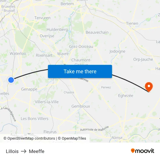 Lillois to Meeffe map