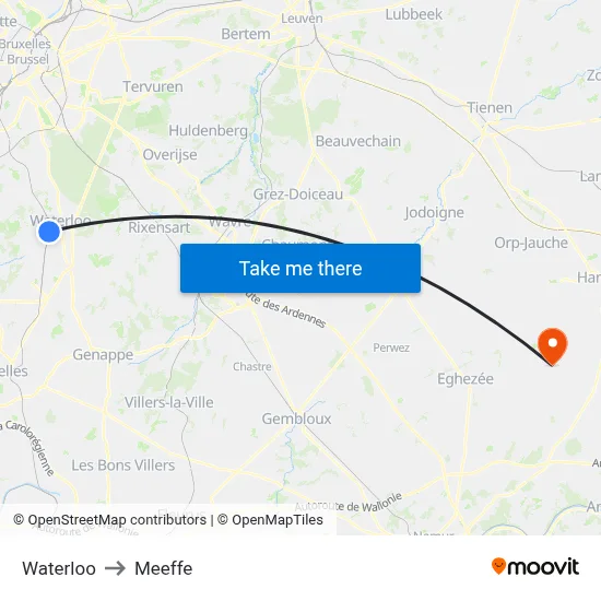 Waterloo to Meeffe map