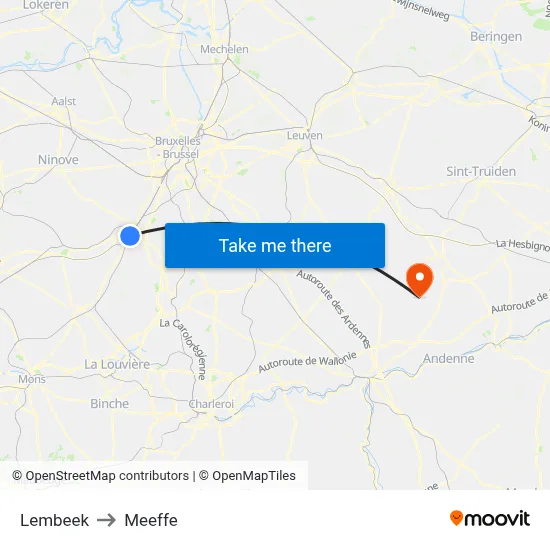 Lembeek to Meeffe map