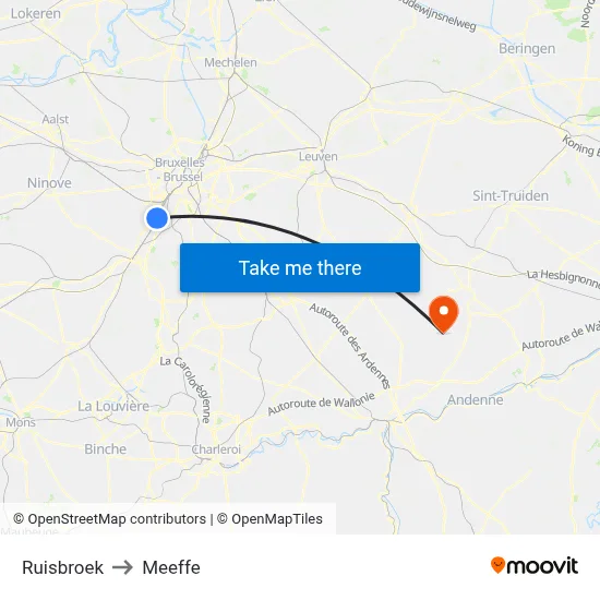 Ruisbroek to Meeffe map