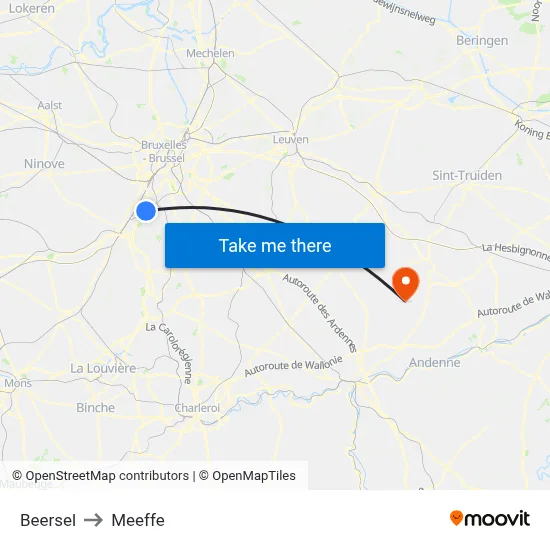 Beersel to Meeffe map