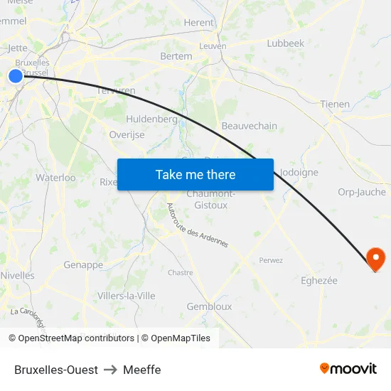 Bruxelles-Ouest to Meeffe map