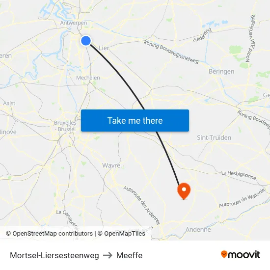 Mortsel-Lierse Road to Meeffe map