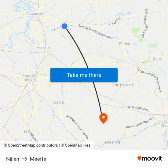 Nijlen to Meeffe map