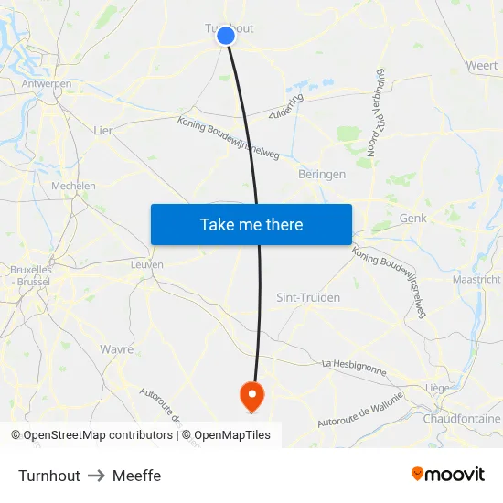 Turnhout to Meeffe map