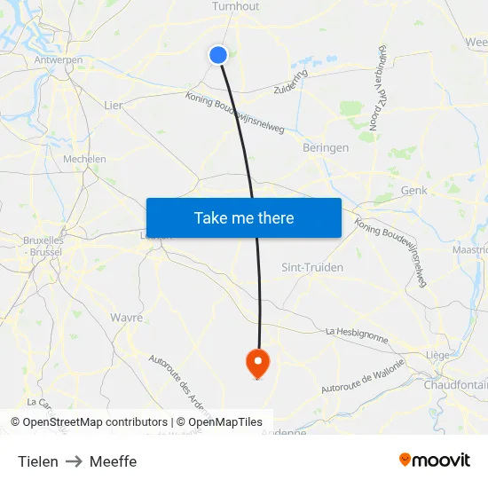 Tielen to Meeffe map