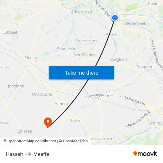 Hasselt to Meeffe map