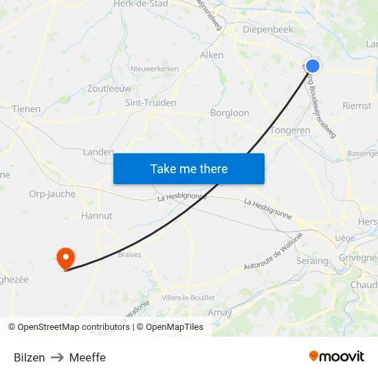 Bilzen to Meeffe map