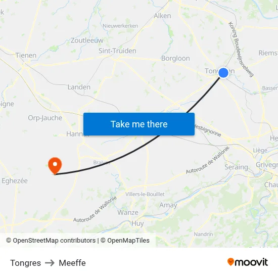 Tongeren to Meeffe map