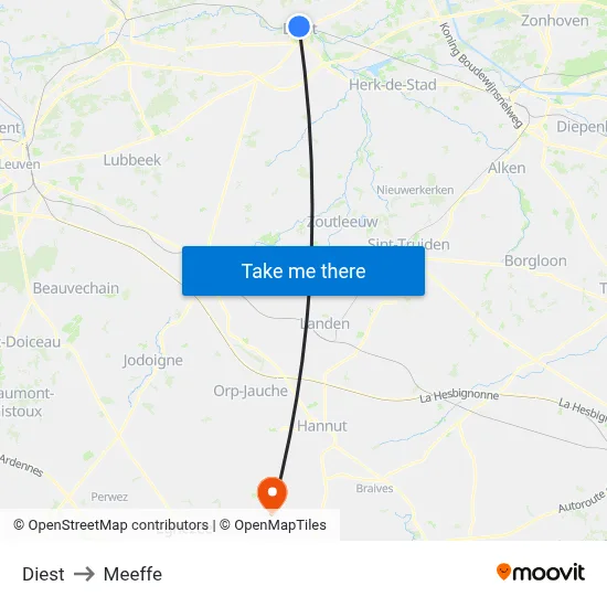 Diest to Meeffe map