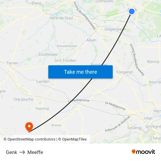 Genk to Meeffe map