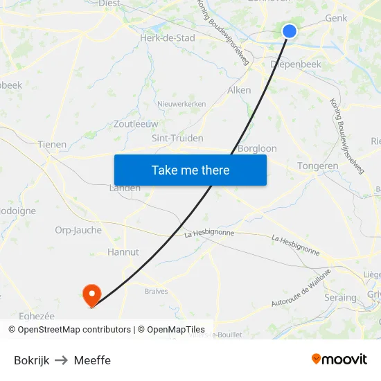 Bokrijk to Meeffe map