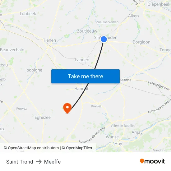Saint-Trond to Meeffe map