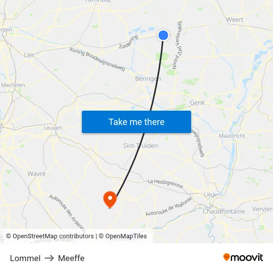 Lommel to Meeffe map
