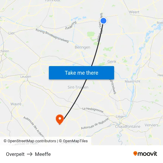 Overpelt to Meeffe map