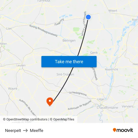 Neerpelt to Meeffe map
