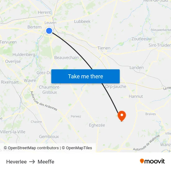 Heverlee to Meeffe map