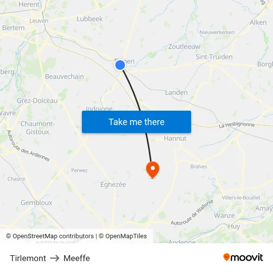 Tirlemont to Meeffe map