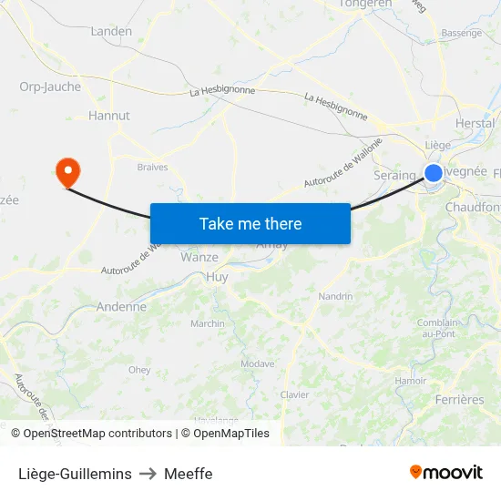 Liège-Guillemins to Meeffe map