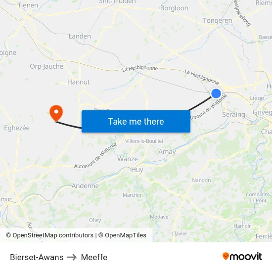 Bierset-Awans to Meeffe map