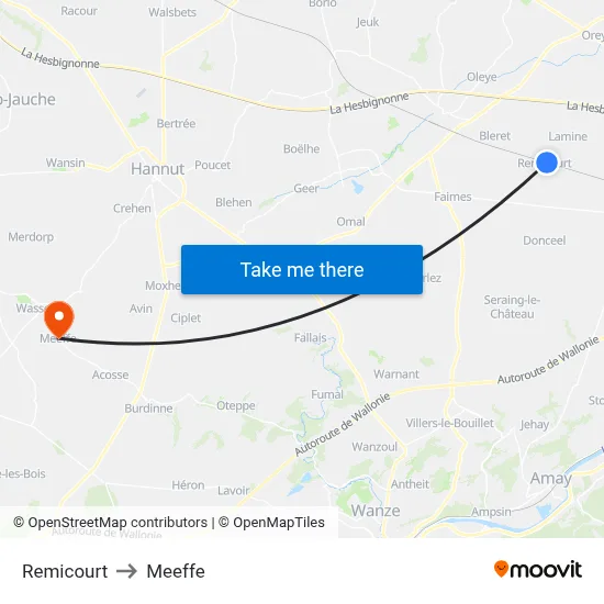 Remicourt to Meeffe map