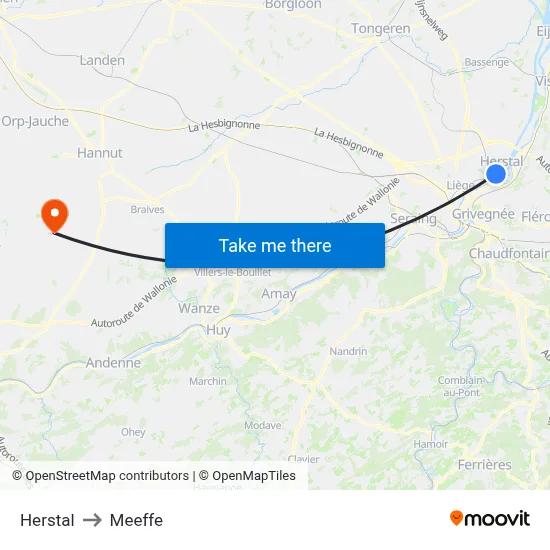 Herstal to Meeffe map