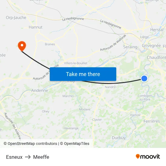 Esneux to Meeffe map