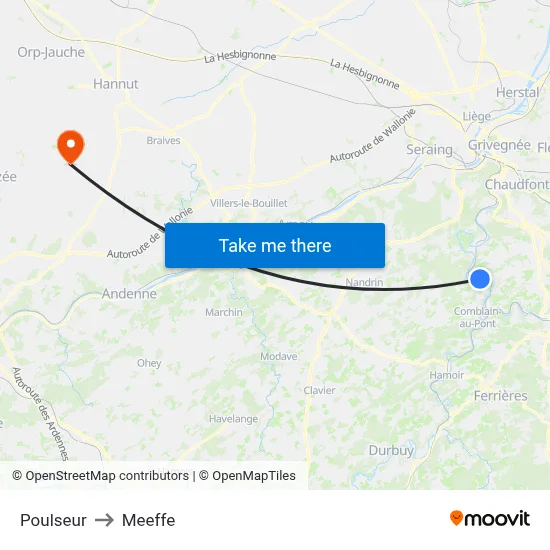 Poulseur to Meeffe map
