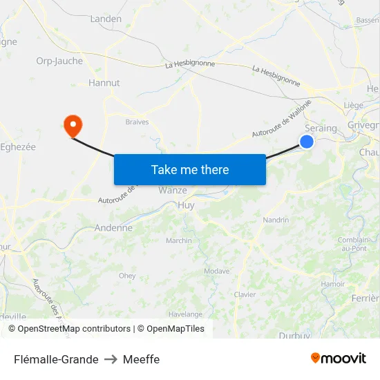 Flémalle-Grande to Meeffe map