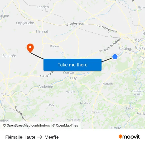 Flémalle-Haute to Meeffe map