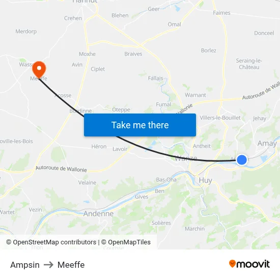 Ampsin to Meeffe map