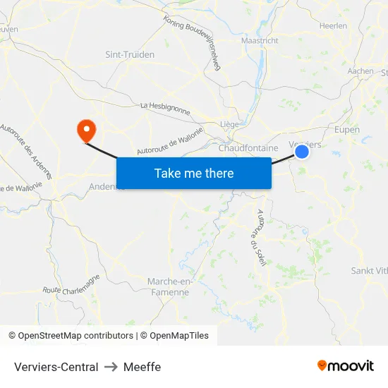 Verviers-Central to Meeffe map