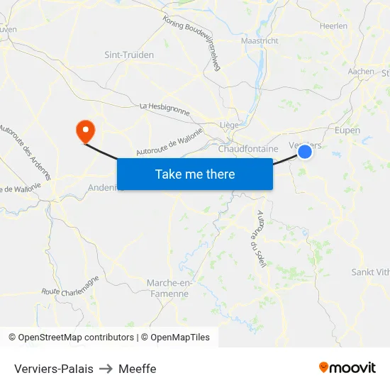 Verviers-Palace to Meeffe map