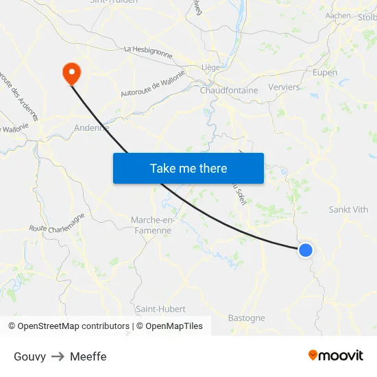 Gouvy to Meeffe map