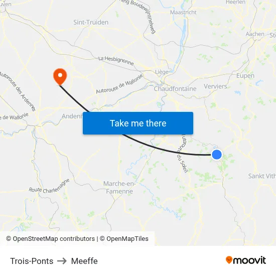 Trois-Ponts to Meeffe map