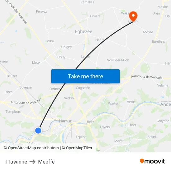 Flawinne to Meeffe map