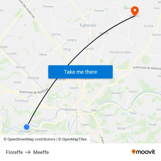 Floreffe to Meeffe map