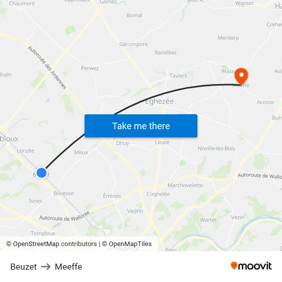Beuzet to Meeffe map