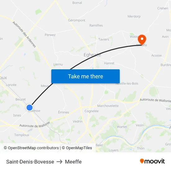 Saint-Denis-Bovesse to Meeffe map