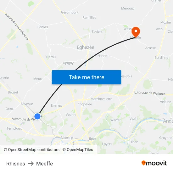 Rhisnes to Meeffe map