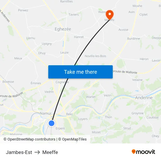 Jambes-Est to Meeffe map