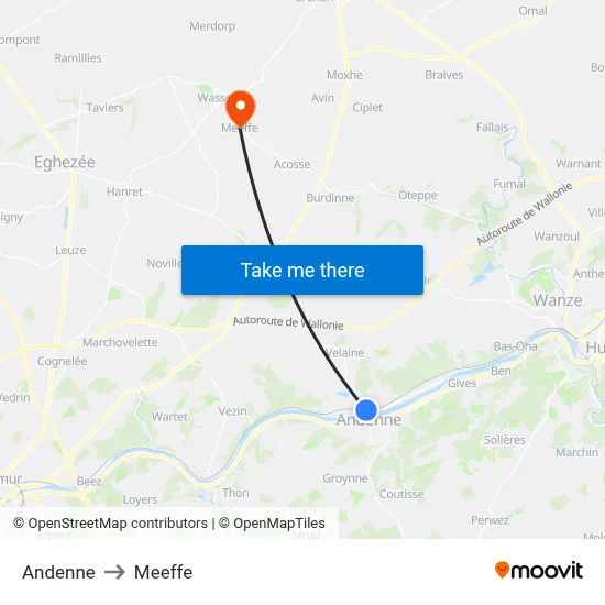 Andenne to Meeffe map
