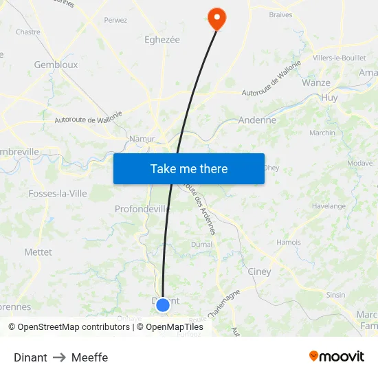 Dinant to Meeffe map