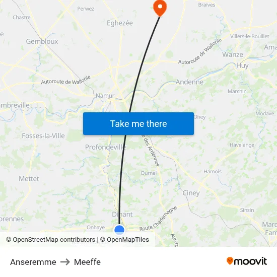 Anseremme to Meeffe map