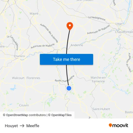 Houyet to Meeffe map
