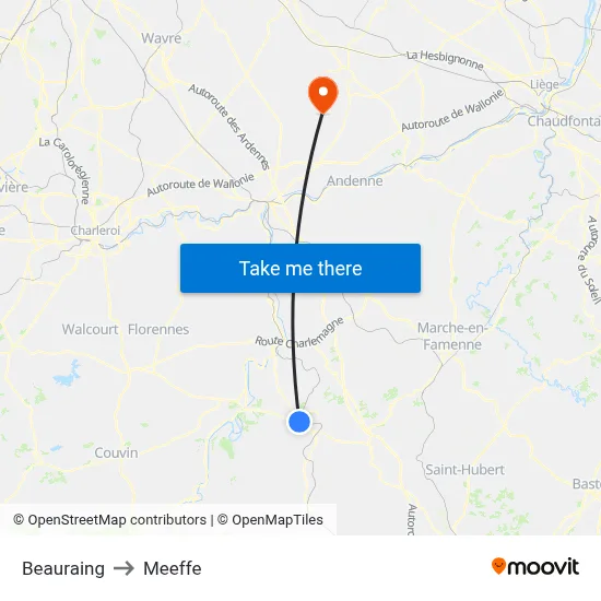 Beauraing to Meeffe map