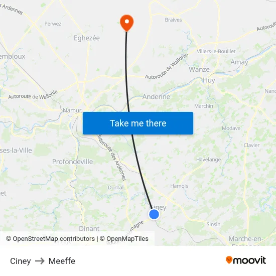 Ciney to Meeffe map