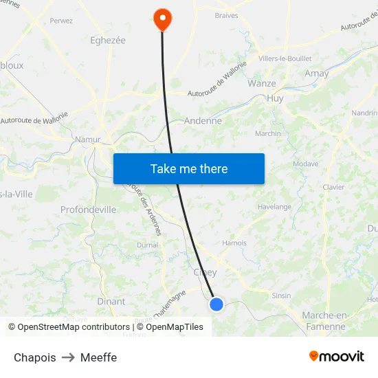 Chapois to Meeffe map
