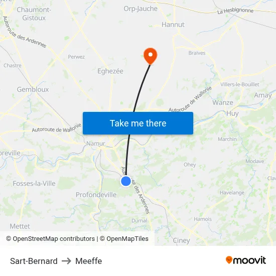 Sart-Bernard to Meeffe map