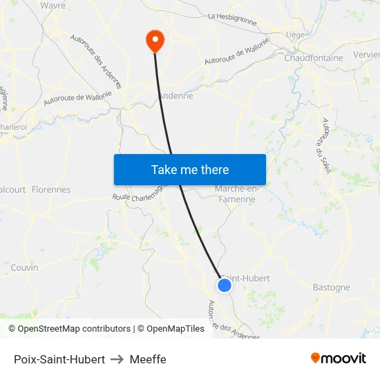 Poix-Saint-Hubert to Meeffe map